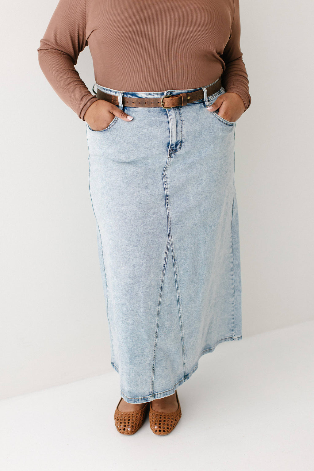 Brooklyn Stretch Denim Maxi Skirt in Vintage Wash