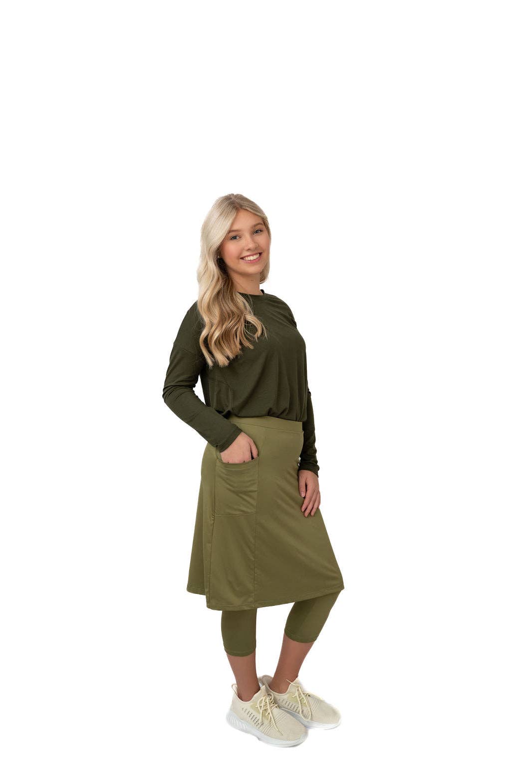 Snoga Women’s Modest Fit Skirted Leggings- 22" Martini Olive