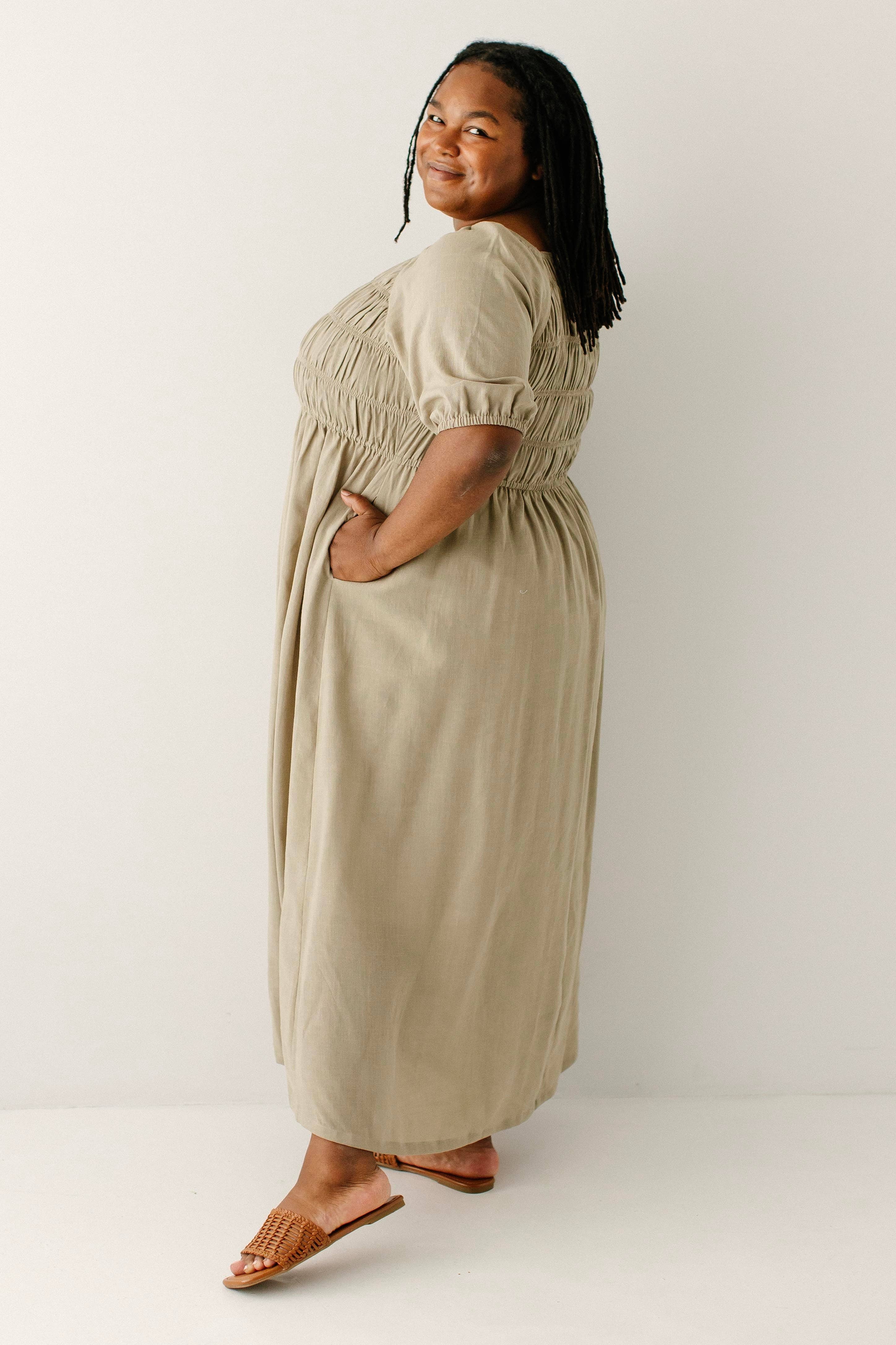 Willow Fall Square Neck Smocked Bodice Midi Dress
