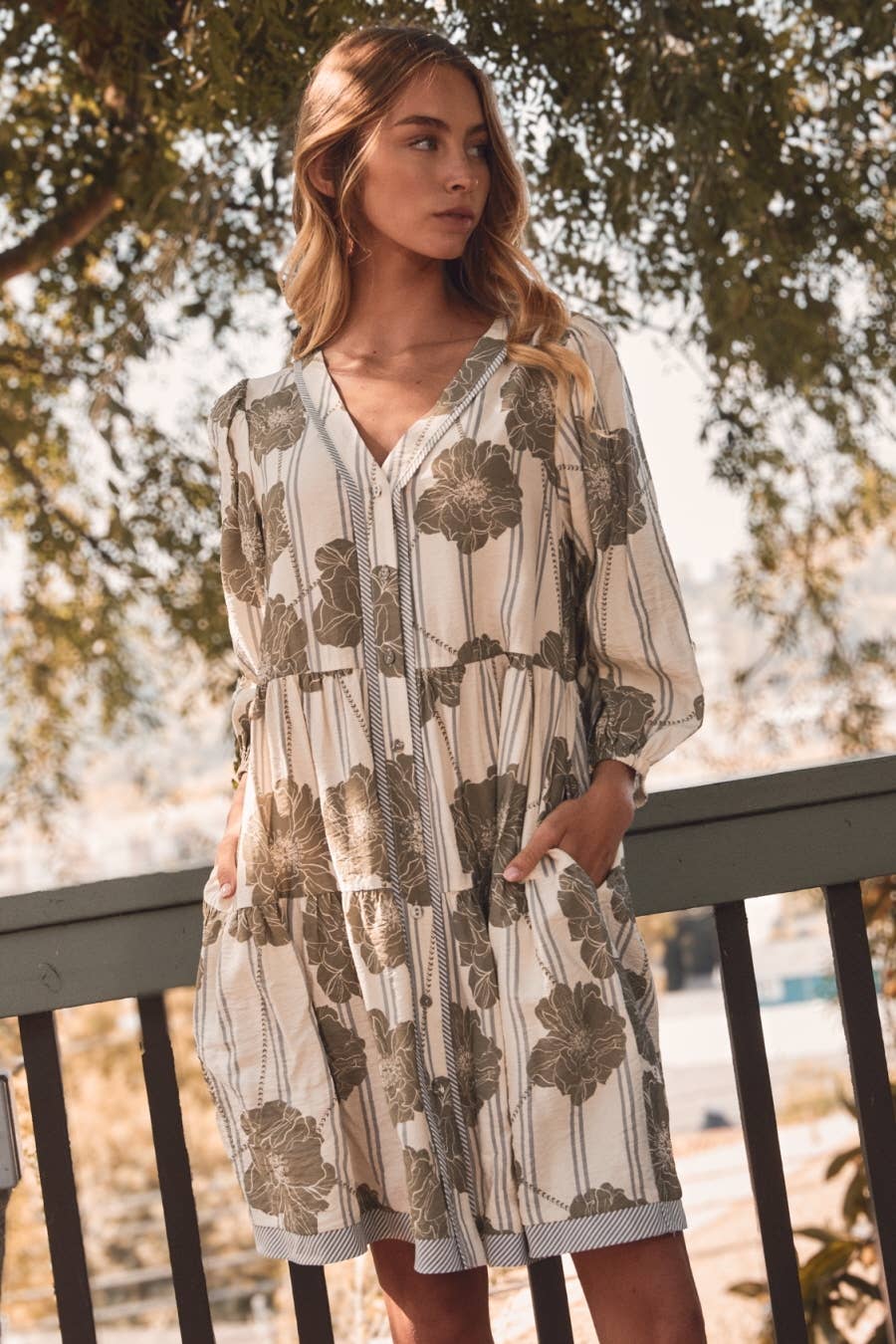 Plus Botanical Printed Pintuck Dress