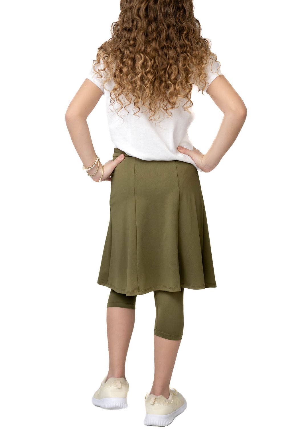 Fit & Flare Girls Modest Skirted Leggings - Martini Olive