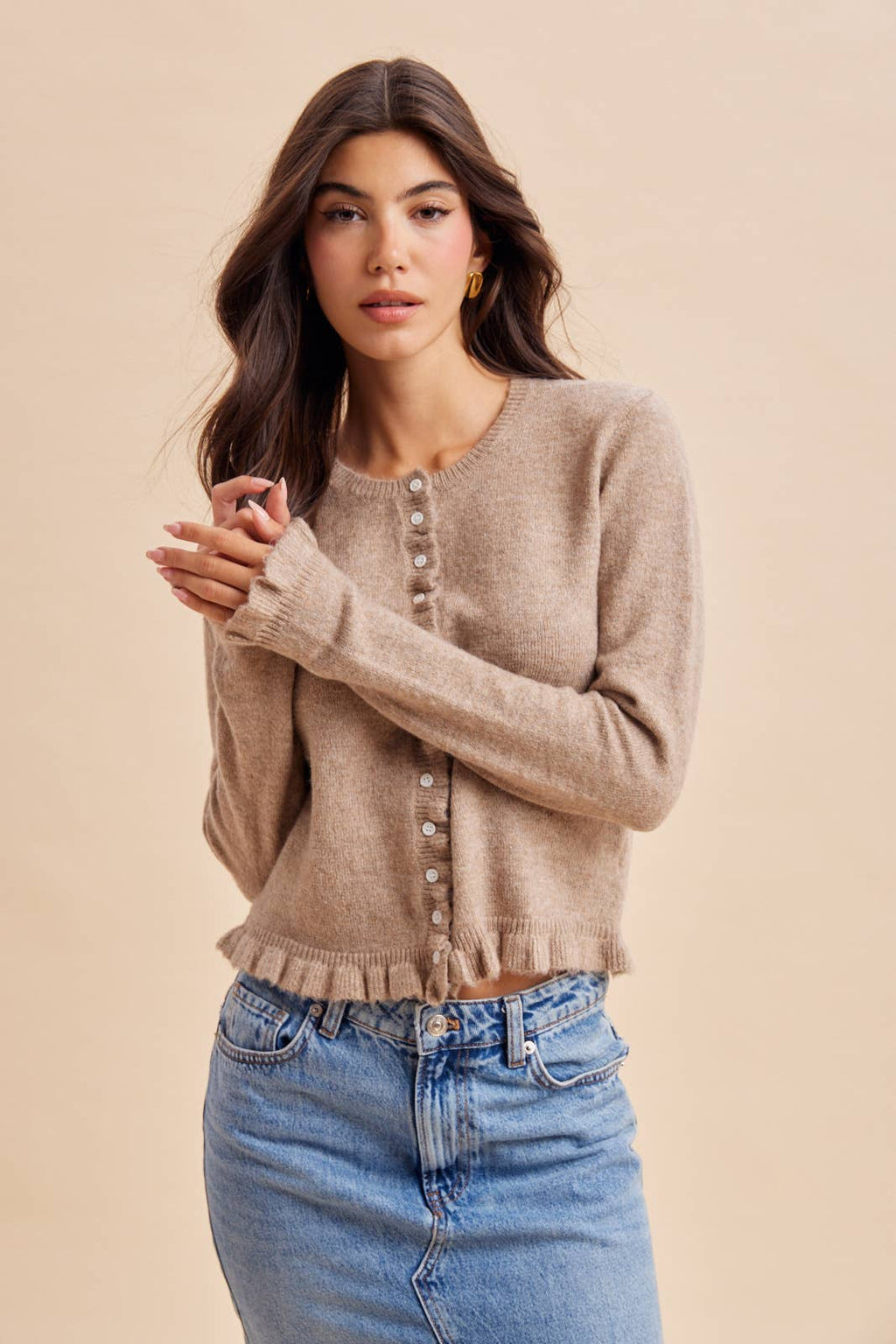 RUFFLED KNITTED CARDIGAN