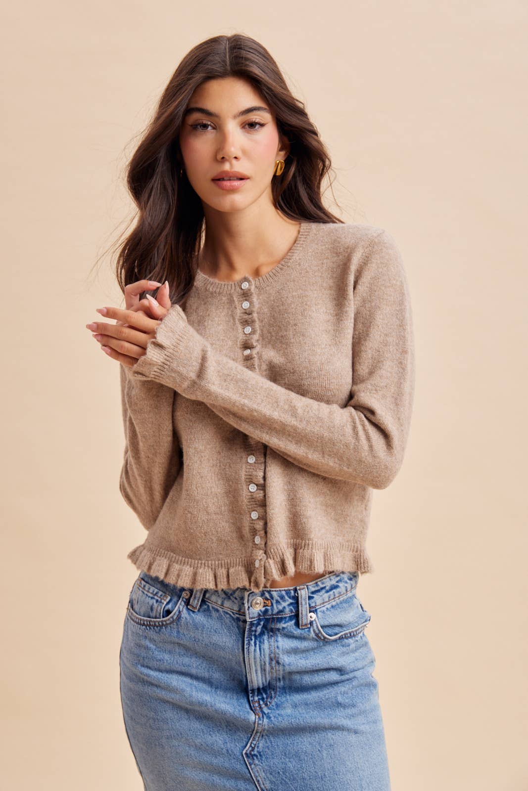RUFFLED KNITTED CARDIGAN
