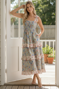 Plus Smocking Tube Color Block Floral Maxi Dress