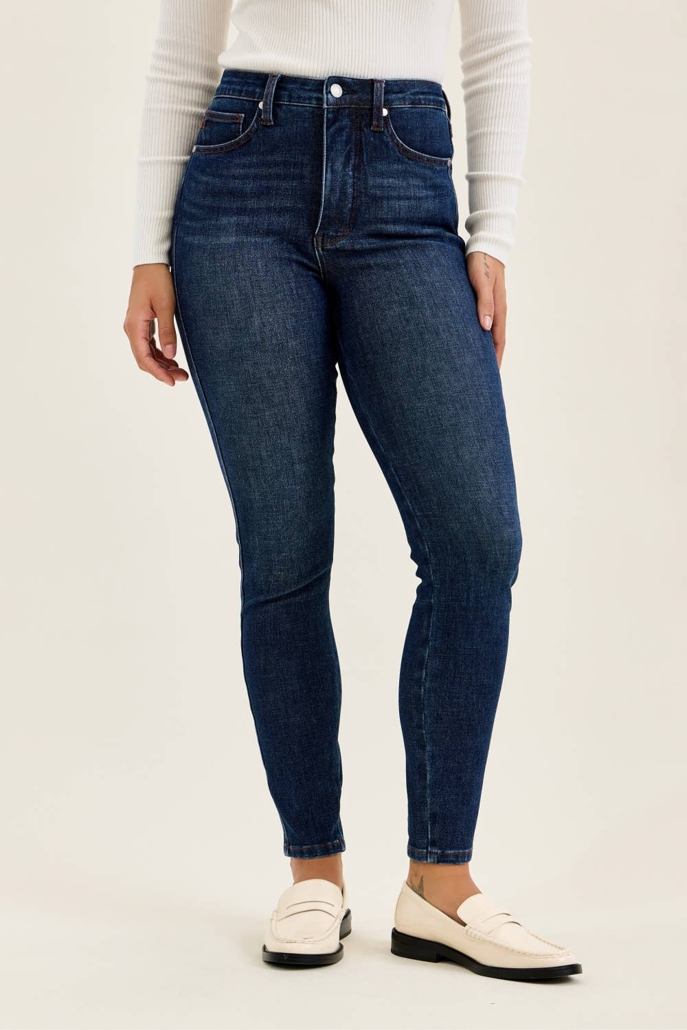 High Waist Dark Wash Bandana Skinny Jeans - Judy Blue