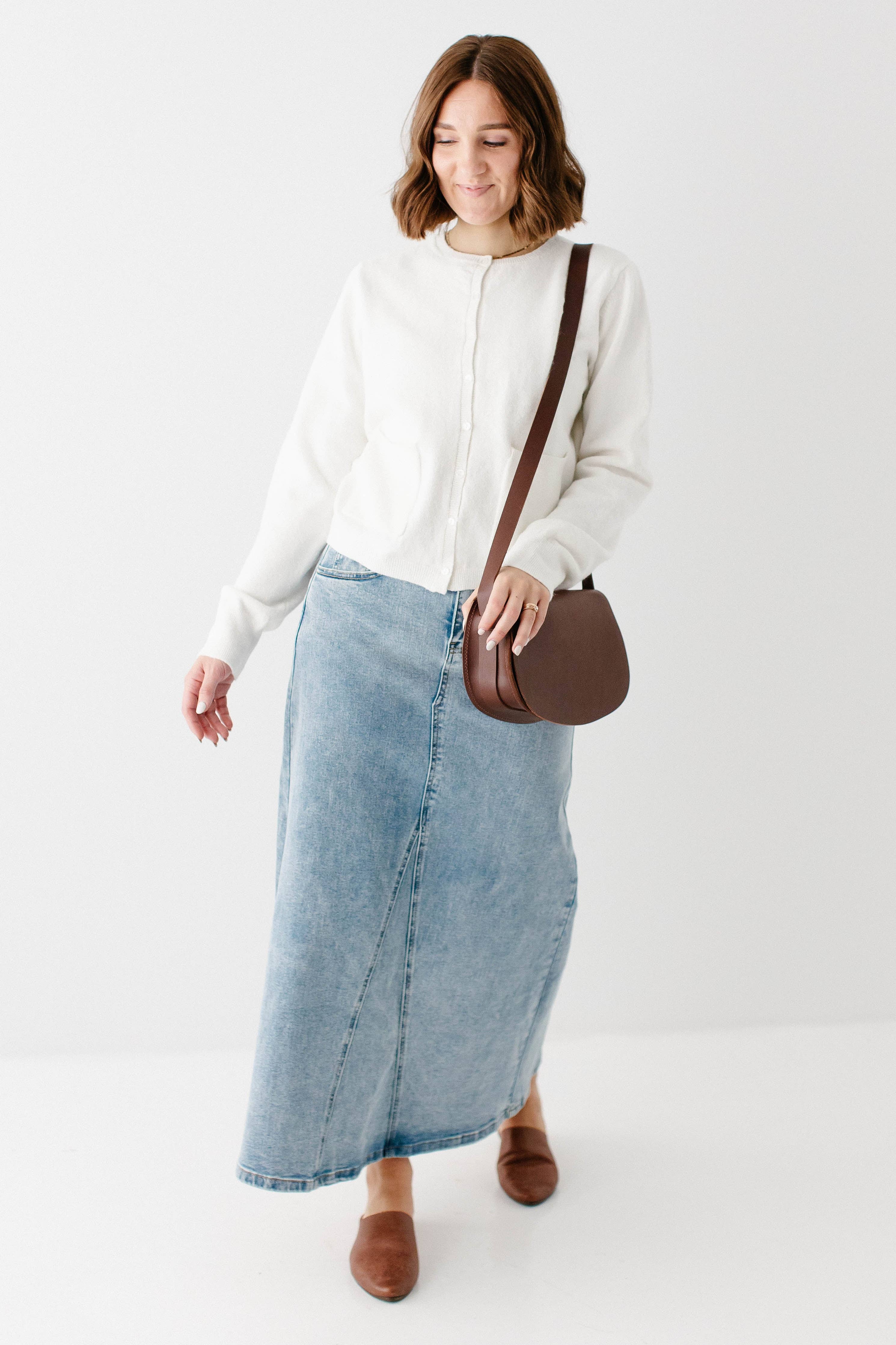 Brooklyn Stretch Denim Maxi Skirt in Vintage Wash