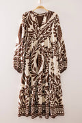 ND32332-Tropical Leaf Print Tiered Maxi Dress