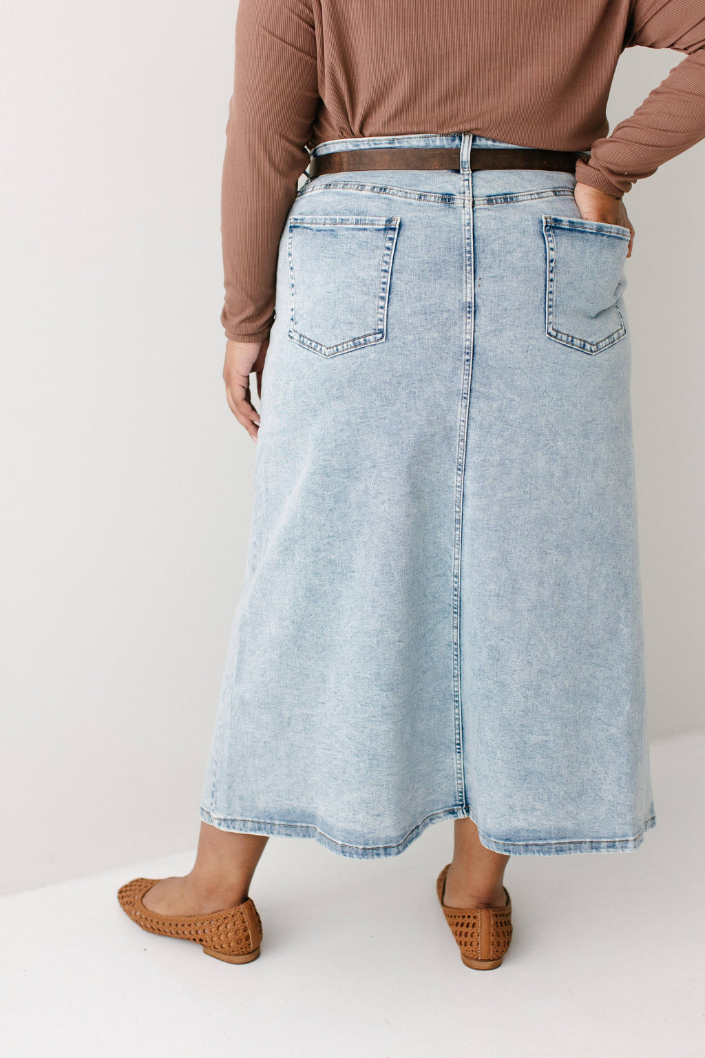 Brooklyn Stretch Denim Maxi Skirt in Vintage Wash