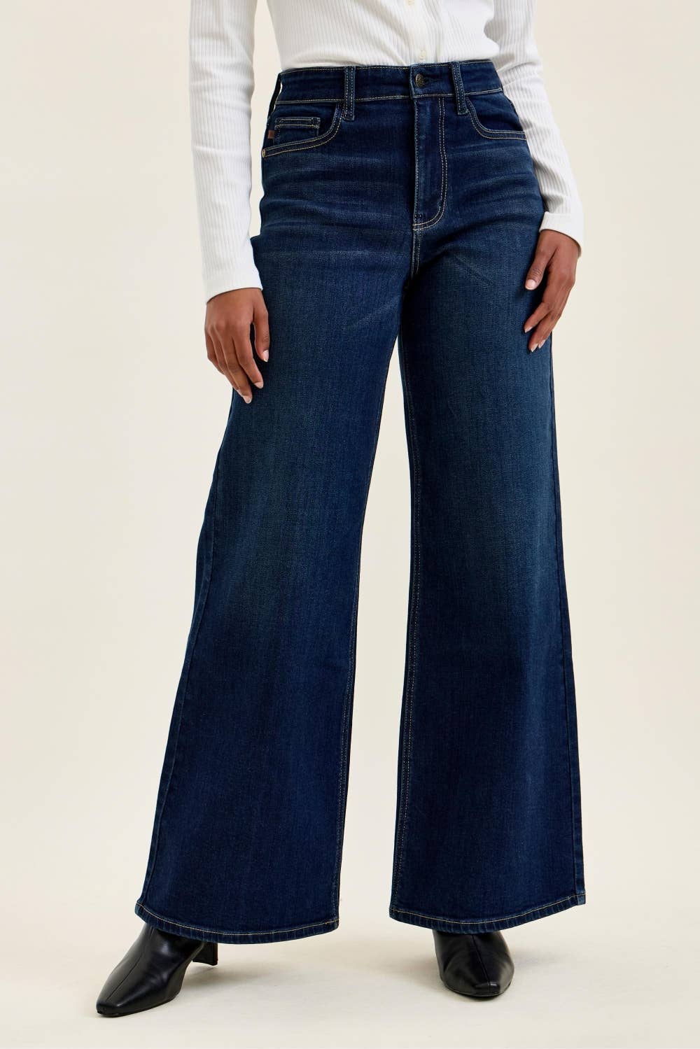 Dark Denim High Waist Retro Wide Jeans - Judy Blue