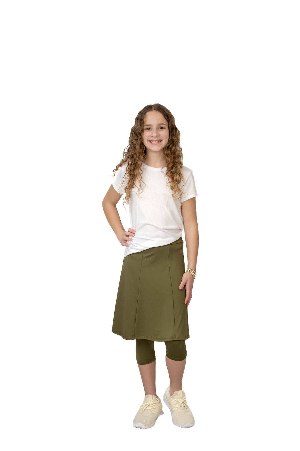 Fit & Flare Girls Modest Skirted Leggings - Martini Olive