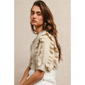 SOLID KNIT RUFFLED SLEEVES TOP