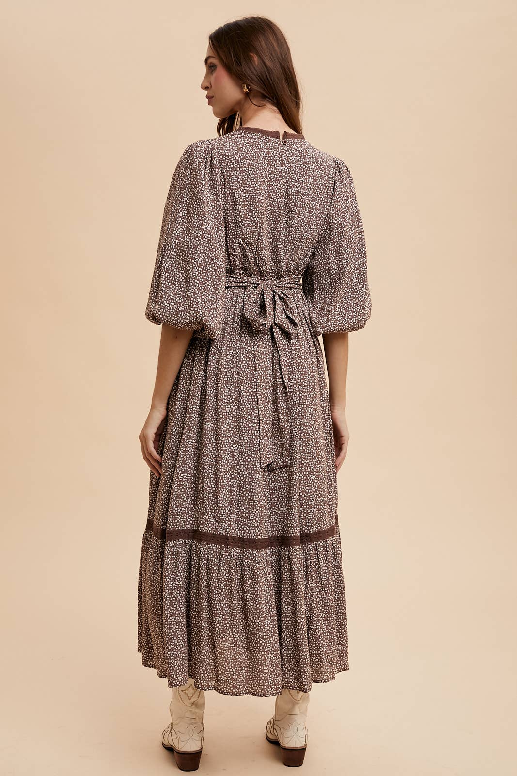 Black Spotted Maxi Dress with Lace Details