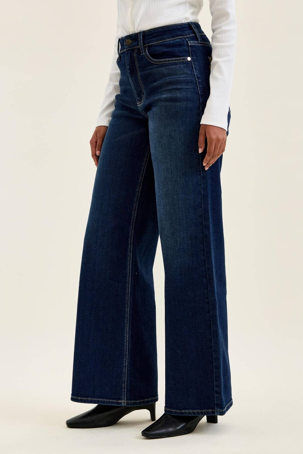 Dark Denim High Waist Retro Wide Jeans - Judy Blue