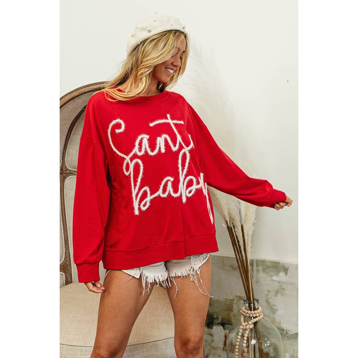 TINSEL SANTA BABY LETTERING CHRISTMAS SWEATSHIRT