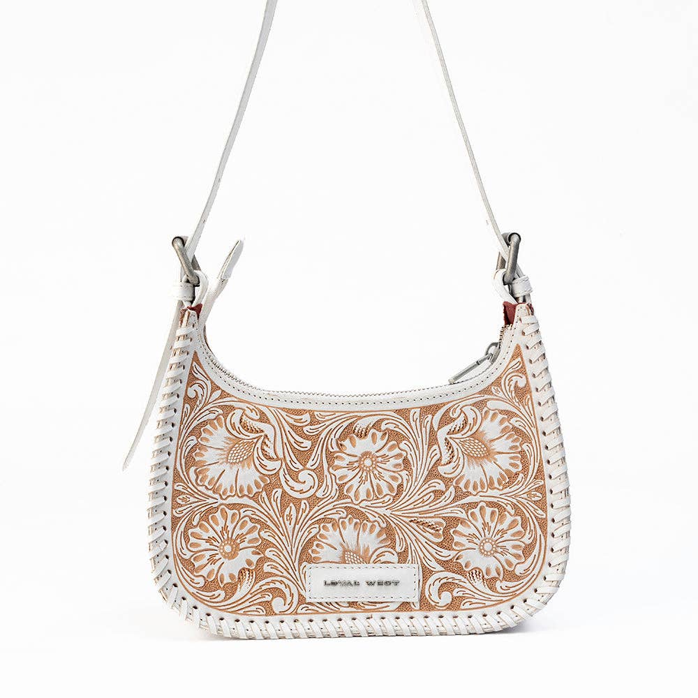 Loyal West Dannia Medium Purse - Ivory Dust  Handtooled Leather And Calfskin