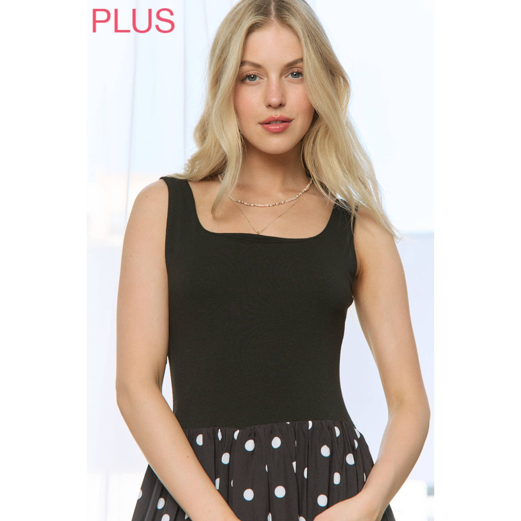 PLUS MIDNIGHT POLKA DOT SQUARE NECK MAXI DRESS