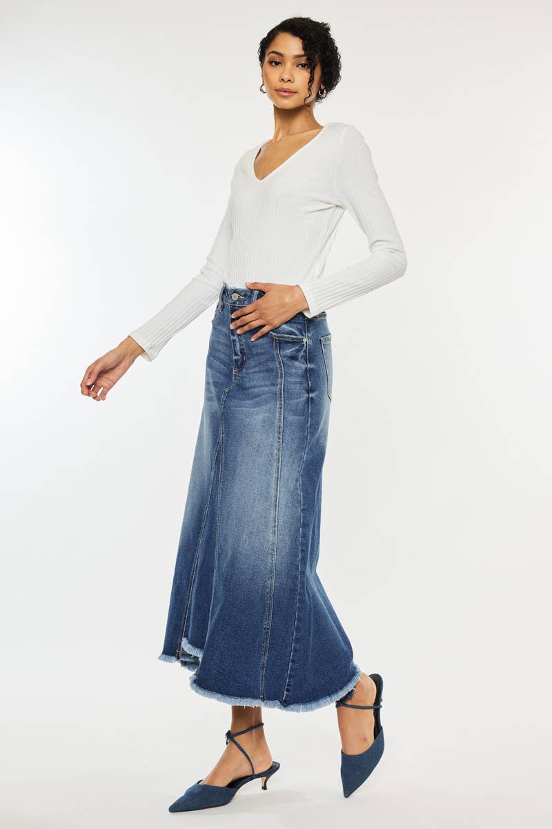 Stone Wash Mid Length Skirt - Kan Can
