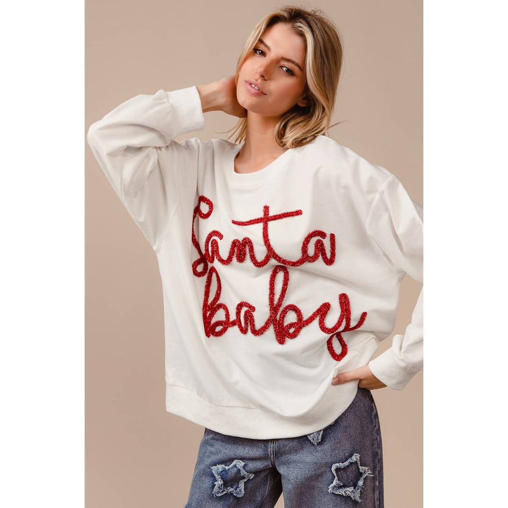 TINSEL SANTA BABY LETTERING CHRISTMAS SWEATSHIRT