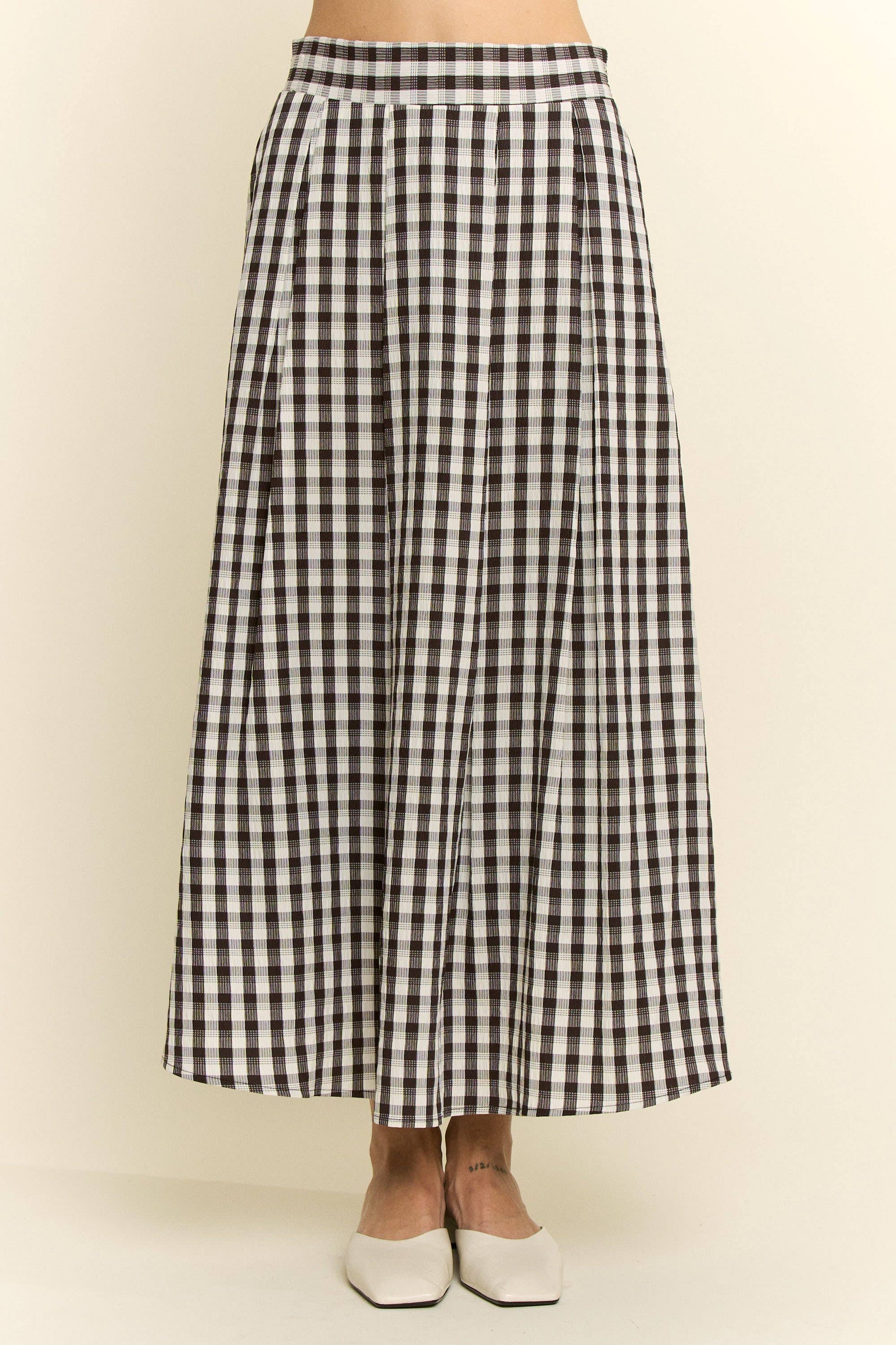 Black Gingham Pleated Skirt