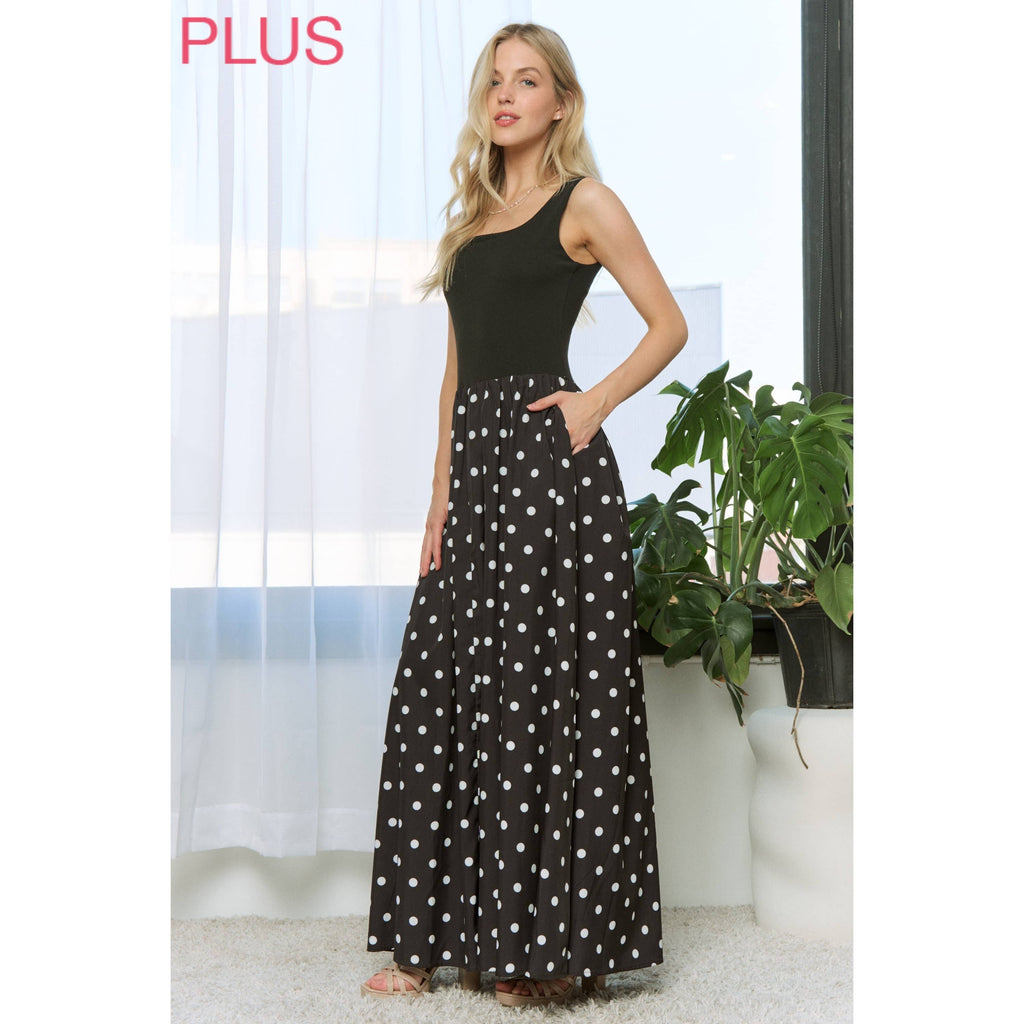 PLUS MIDNIGHT POLKA DOT SQUARE NECK MAXI DRESS