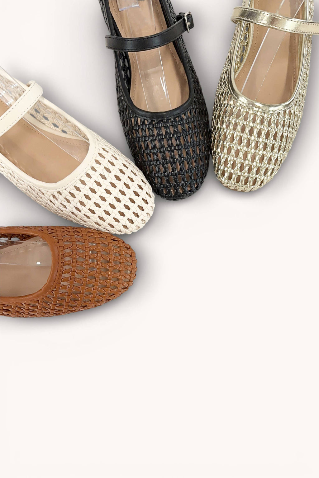 Tan Woven Mary Jane Flats