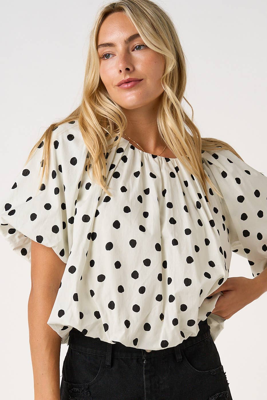 White/Black Polka Dotted Bubble Blouse