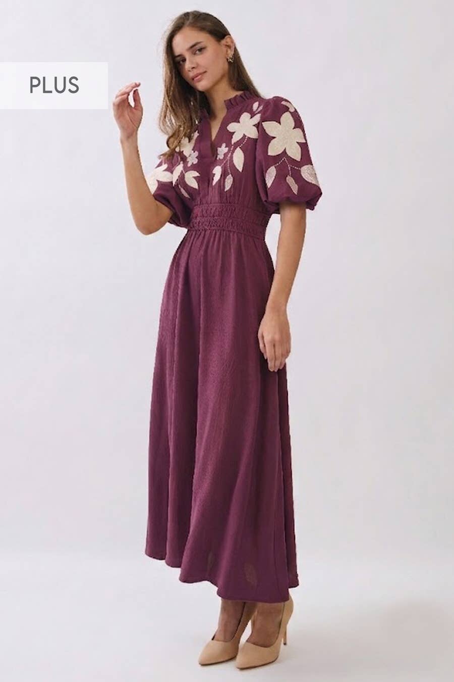Plus Embroidered Midi Dress