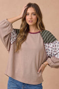 Plus Floral and Stripe Color Block Knit Top