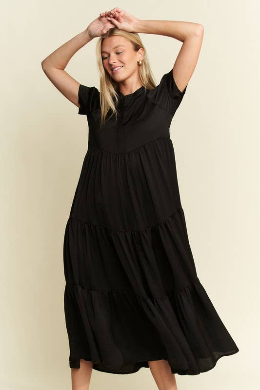 Black Polyester Button-Down Dress