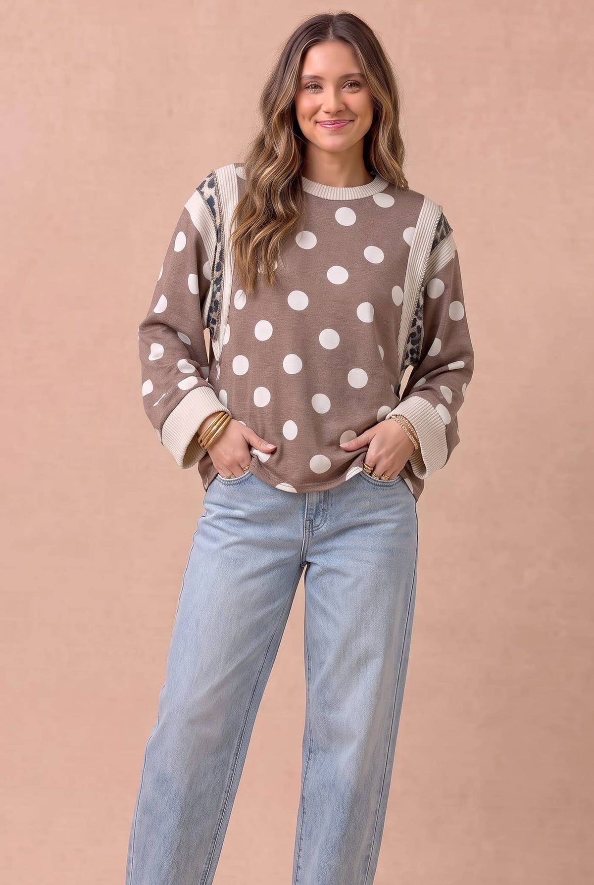 Polka Dot Mixed Media Knit Top