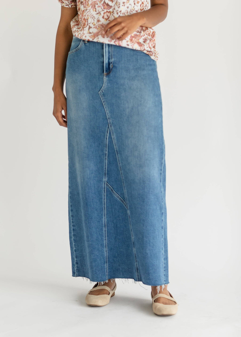 Lee A-Line Raw Hem Maxi Denim Skirt