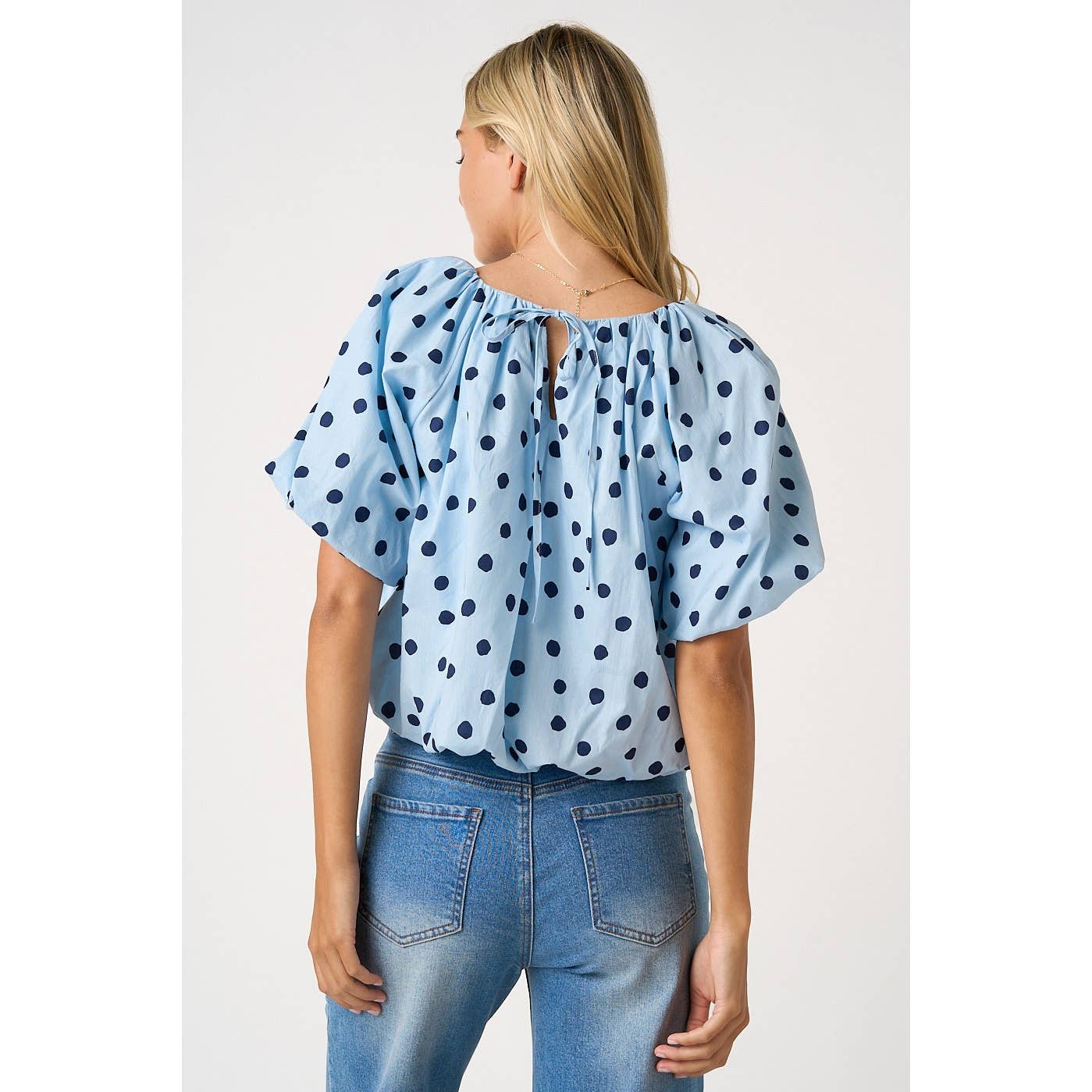 White/Black Polka Dotted Bubble Blouse