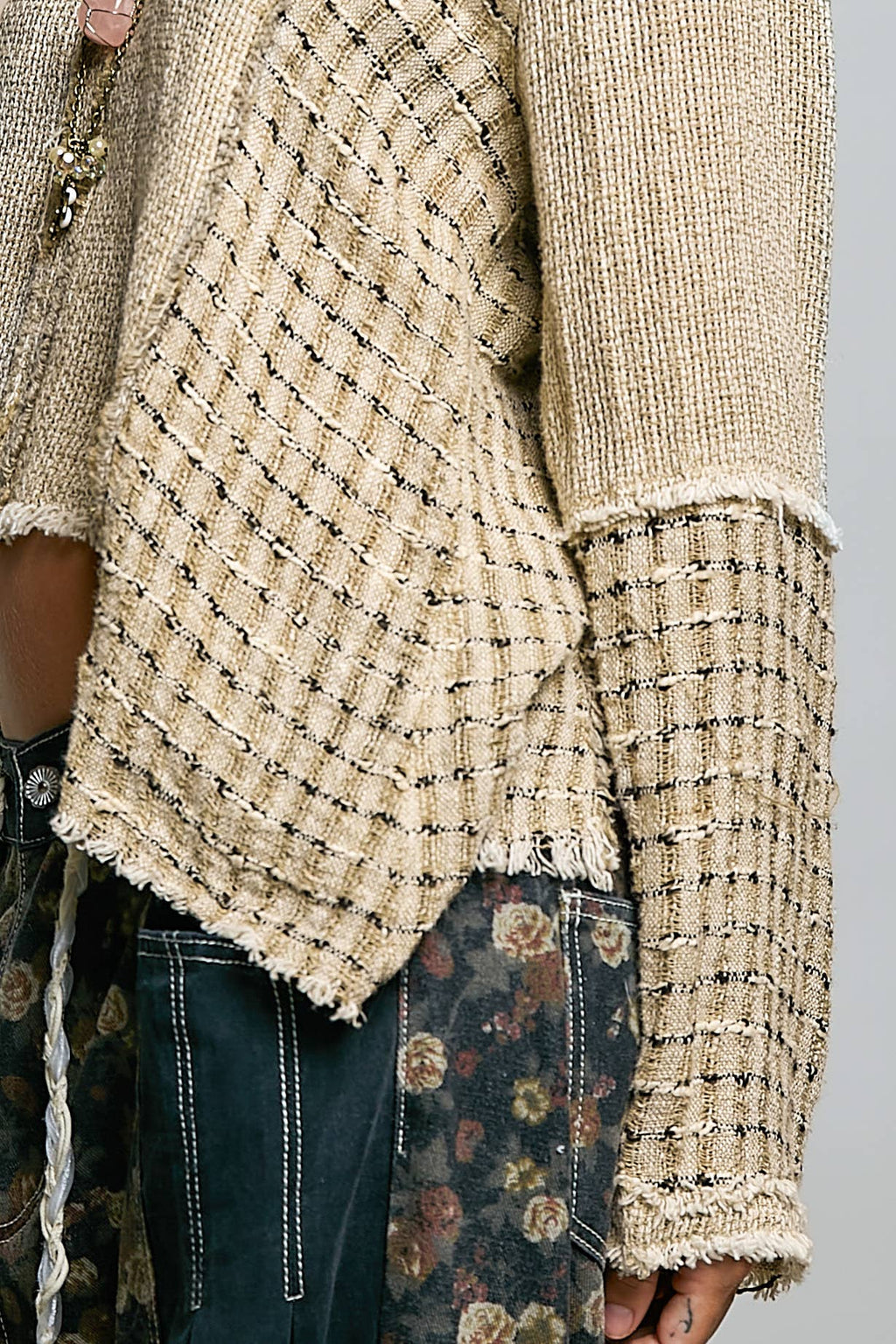 Taupe Hi Lo Cut Raw Hem Knit Top