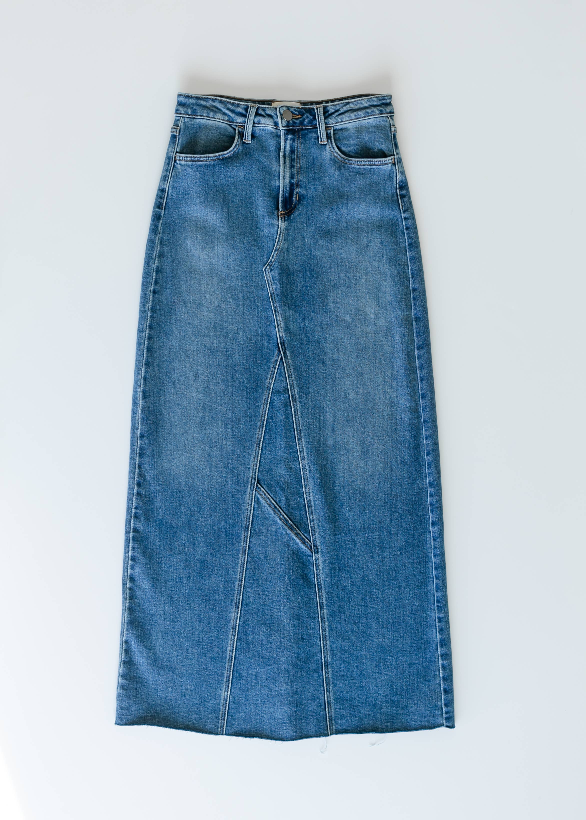 Lee A-Line Raw Hem Maxi Denim Skirt