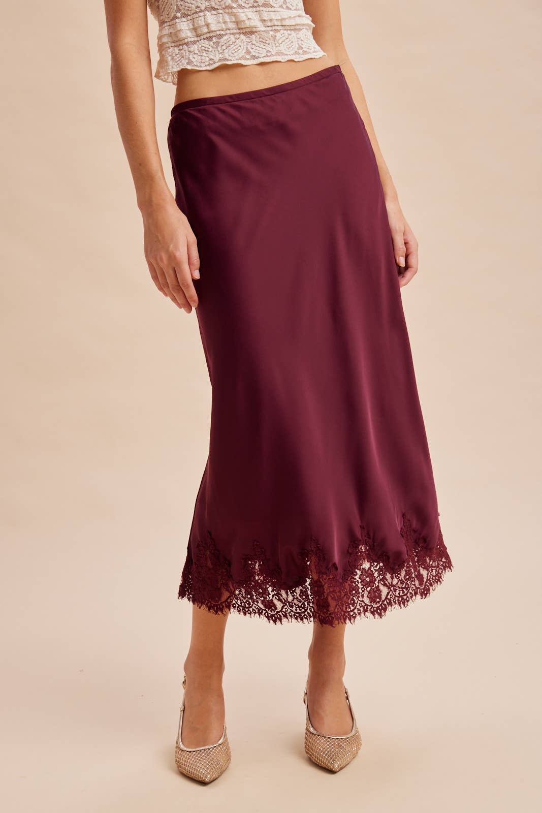 SATIN LACE TRIM SKIRT