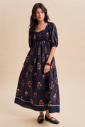 Black Floral Maxi Dress with Sweetheart Neckline