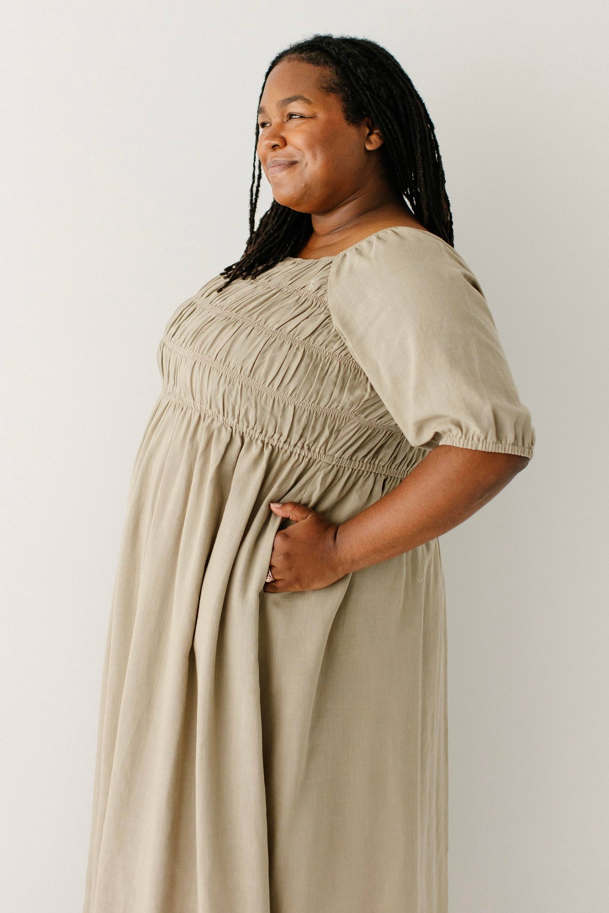 Willow Fall Square Neck Smocked Bodice Midi Dress