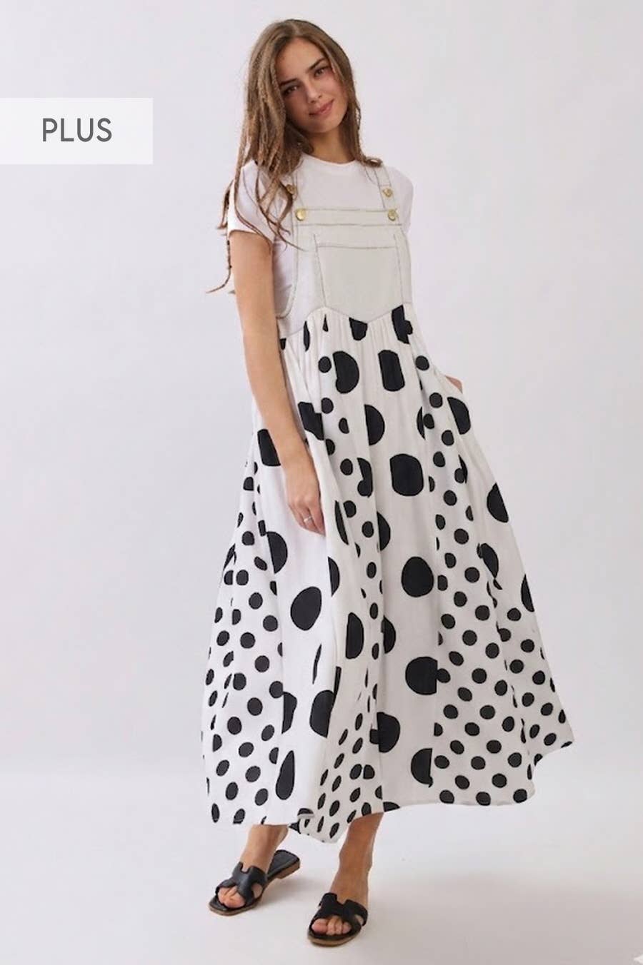 Plus Color Block Polka Dot Overall Maxi Dress